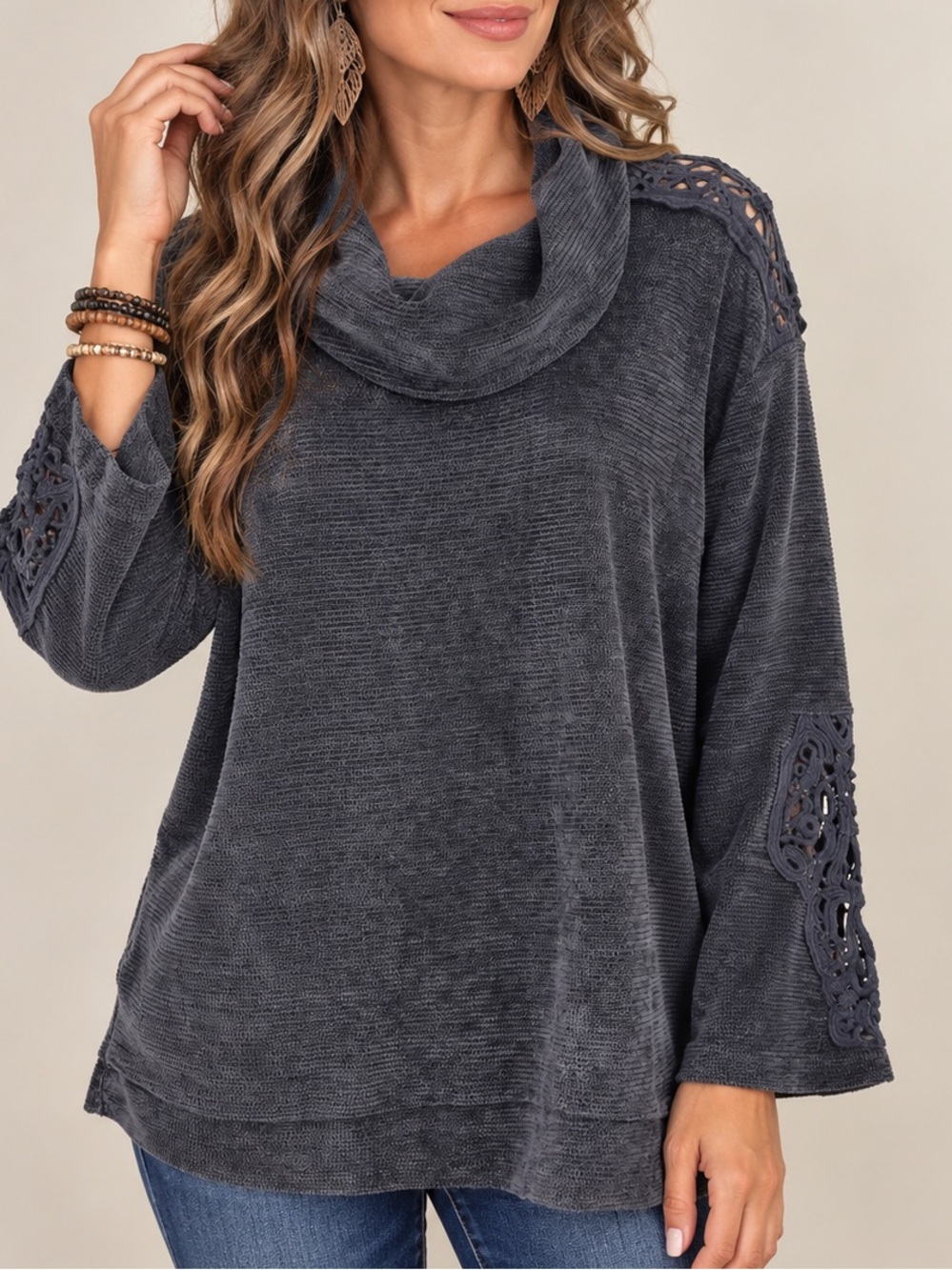 Knox Rose Size Small Blue Boho Cowl Neck Sweater